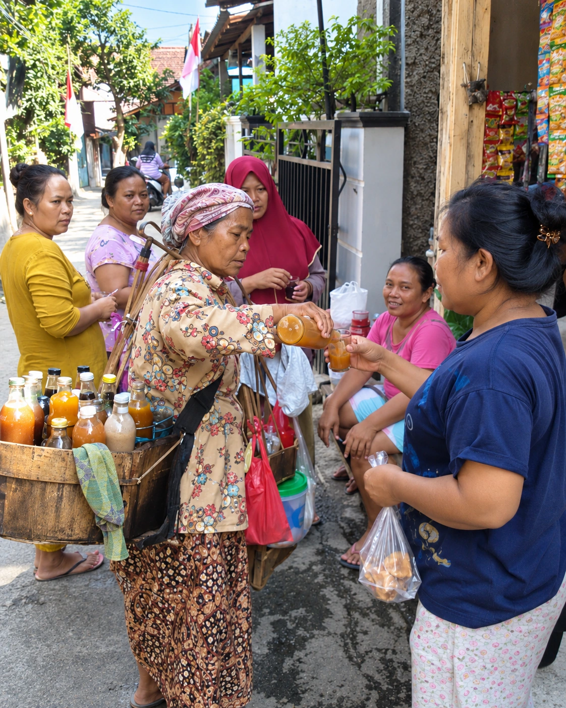 Jamu gendong seller serving her neighborhood